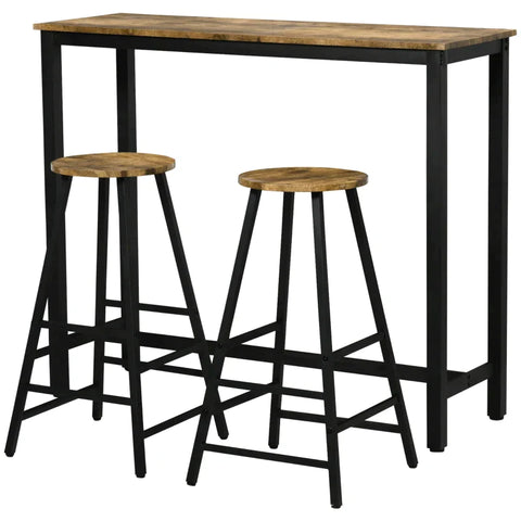 Rootz Bar Table Set - Bar Table - With Stools - Industrial Design - 1 Table - 2 Stools - MDF/Steel - Rustic Brown