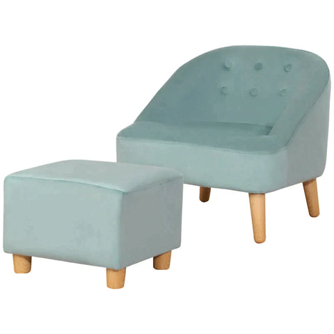 Rootz Armchair - Children's Armchair - With Ottoman - For 3 To 5 Years Children - Cute Design - Velvet Look Armchair - Green - 51 cm x 51 cm x 50 cm