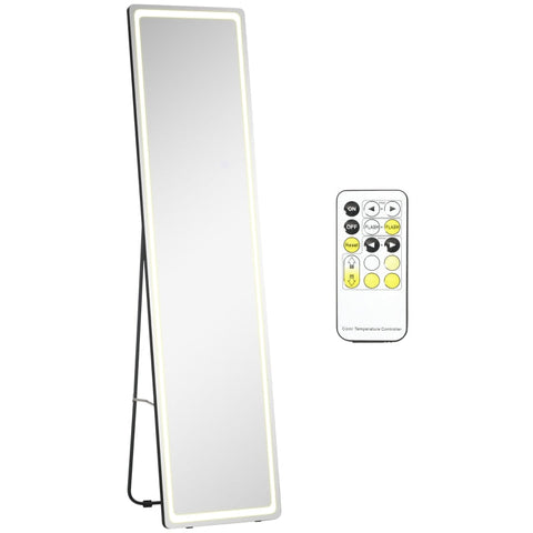 Rootz Dressing Mirror - Passpiegel - 2 In 1 Led Light Vrijstaande Spiegel - Verstelbaar - Aluminium/Glas - Zilver/Zwart - 40cm x 51cm x 156.5cm