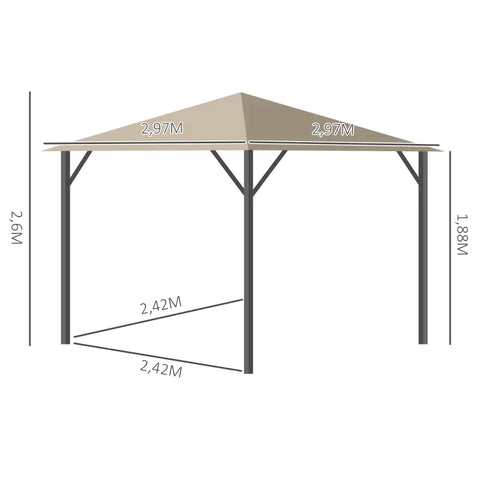 Rootz Gazebo - Garden Pavilion - Garden Tent - Roof With Ventilation Holes - Marquee Party Tent With 4 X Side Panels - Weatherproof - Aluminum - Polyester - Khaki - 297L x 297W x 260H cm