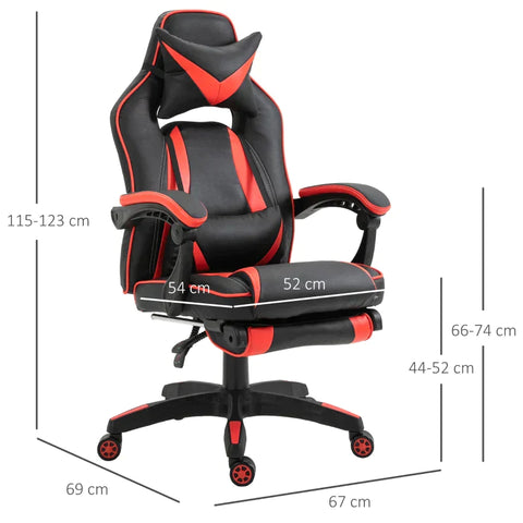 Rootz Gaming Chair - Office Chair - High Back Gaming Chair - Height Adjustable - PU Leather - 67cm x 69cm x 115-123cm