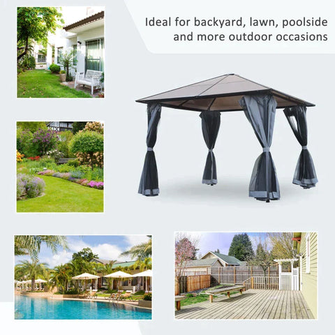 Rootz Gazebo - Garden Pavilion - Party Tent With Side Panels - PC Roof - Aluminum - Dark Grey - 300L x 400W x 265H cm