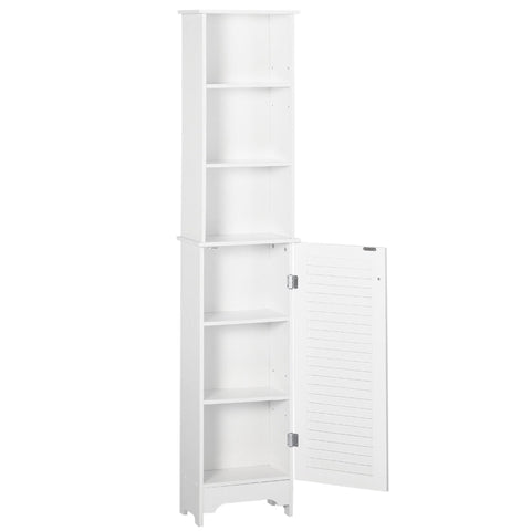 Rootz Bathroom Cabinet - Freestanding 6-tier Tall Bathroom Storage -  Louvered Doors - White - 34 cm x 20 cm x 165 cm