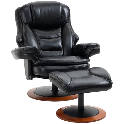 Rootz Relax Chair with Ottoman - Reclining Chair - 360° Rotating - Adjustable Backrest - Black + Brown - 94Lx98Wx104Hcm