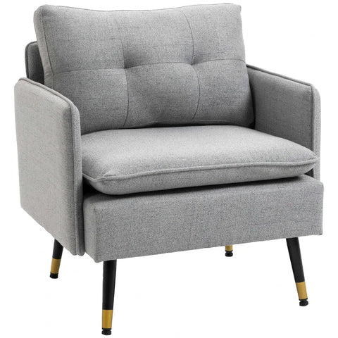 Rootz Accent Chair - Upholstered Chair - Bedroom - Linen Look Upper - Removable Cushions - Living Room - Button Stitch - Black + Gold + Gray - 76L x 68W x 80H cm