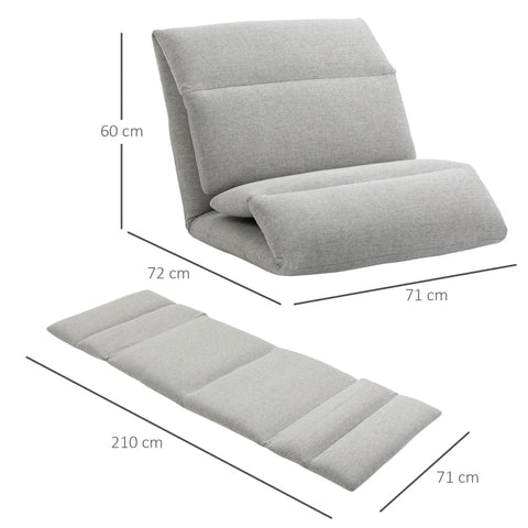 Rootz Floor Chair - Guest Mattress - 5 Levels - Lounge Chair - Thick Padding - Linen Look - Breathable Outer Material - Robust Steel Frame - Light Gray - 72W x 71D x 60H cm
