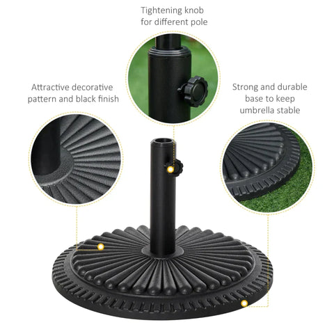 Rootz Parasol Stand - 14 Kg Parasol Stand For Parasol - Round Parasol Poles - Parasol Base For Garden - Balcony - Cement - Black - Ø49 x 32H cm
