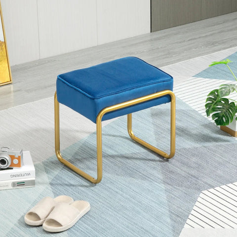 Rootz Footstool - Stool - Living Room - Bedroom - Media Room - Blue/Gold - 43 cm x 36 cm x 42 cm
