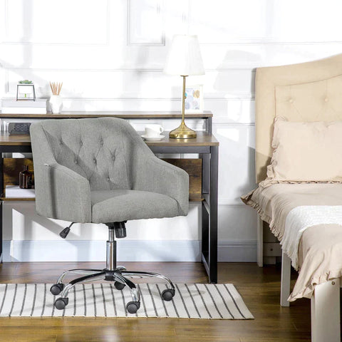 Rootz Chair - Office Chair - Desk Chair - Work Chair - Ergonomic Chair - In Retro Design With Button Stitching - Rocker Function - Height Adjustable - Light Grey - 62L x 61W x 72-80H cm