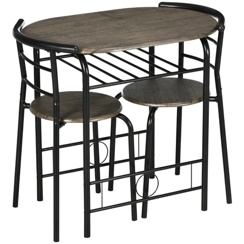 Rootz Kitchen Table Set - Dining Set - 3-piece Bistro Set - 1 Table - 2 Chairs - MDF/Metal - Black - 80 cm x 53 cm x 74.5 cm