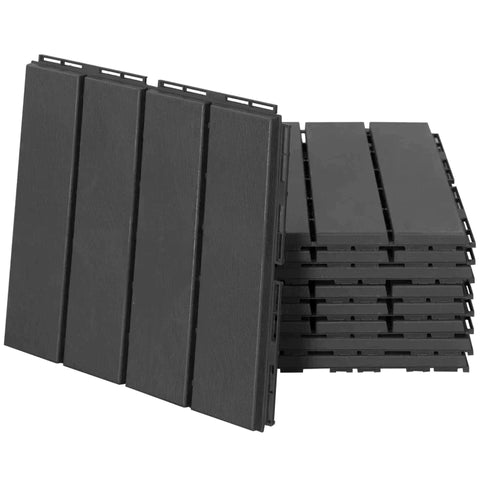 Rootz Patio Tiles - Floor Tiles - Set Of 9 Floor Tiles - Click Mechanism - Wood Grain - Black - 30 x 30 x 2 cm