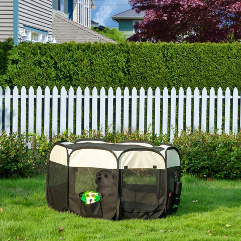 Rootz Carry Bag - Outdoor Enclosure - Puppy Run - Foldable - Cover and Floor Tarpaulin - Steel Frame - Cream White + Black - 118 x 118 x 62 cm