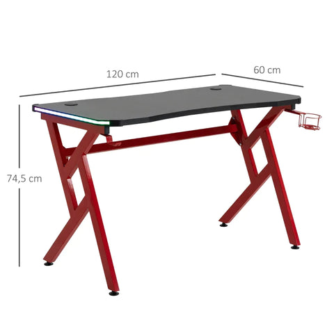 Rootz Gaming Table - Gaming Desk - Computer Desk - Earphone Hook - 7 Color RGB Lights - Black/Red - 120 cm x 60 cm x 74.5 cm