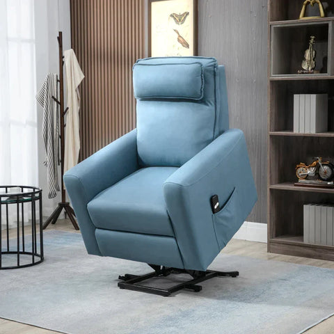 Rootz Stand-up Chair - Relaxation Chair - With Reclining Function - Remote Control - Linen Look - Blue - 85 x 89.5 x 105 cm