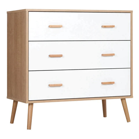 Rootz Chest Of Drawers - Storage Organizer Cabinet - With 3 Drawers - Chipboard - White + Nature - 80 cm x 39 cm x 80 cm