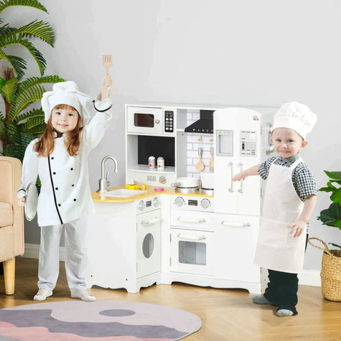 Rootz Children's Kitchen Playset - Children's Kitchen - Wooden Kitchen - Kitchen Toys - With Sink Pots Kitchen Gadgets - Wood/White - 82 x 65 x 87 cm