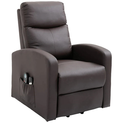Rootz Massage Chair - Stand-up Aid - Relaxation Chair - Reclining Chair - Headrest - 8 Vibration Points - 2 Remote Controls - Faux Leather - Brown - 72L x 89W x 105H cm