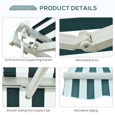 Rootz-Markise – Gelenkarm-Markise – Manuell einziehbare Markise – Sonnenschutz – Balkon – Grün/Weiß – 2,95 x 2,5 m