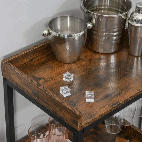 Rootz Wine Rack - Wine Cabinet - Bottle Rack - 2 Open Shelves - Glass Holder - Black/Brown 52 x 40 x 113 cm