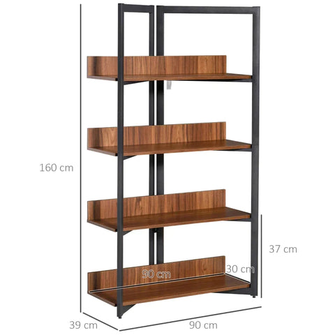 Rootz Bookcase - 4-Layer Design Living Room Shelving Unit - Standing Shelving Unit - Toy Rack with Anti-Tip Devic - Melamine Surface - Black+Walnut - 90x39x160cm
