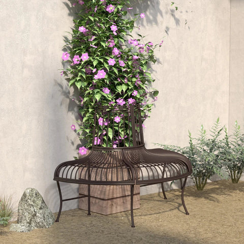 Rootz Metal Tree Bench - Semicircular - Garden Bench -  Park Bench - Bench For Ø37cm Tree Trunks - Rustic Brown - 135 x 70 x 85 cm