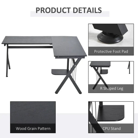 Rootz Desk - Computer Desk - L-shaped Corner Desk - Corner Desk - Office Table - Black - 155 x 130 x 76cm