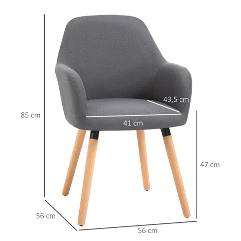Rootz Dining Chair - Kitchen Chair - Armchair - Living Room - Wooden Legs - Dark Gray/Natural - 56 cm x 60 cm x 85 cm