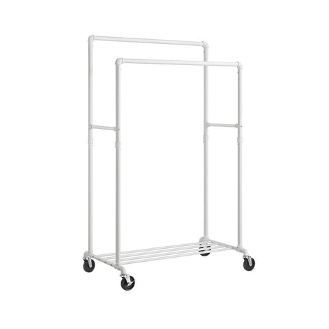 Rootz Clothes Rack - Clothes Rack With 2 Rails - Garment Rack - Rolling Clothes Rack - Standing Clothes Rack - Adjustable Clothes Rack - Steel - White - 100 x 59 x 162 cm (L x W x H)