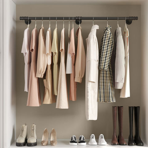 Rootz Wardrobe Rail - Clothes Rail - Wall Clothes Rail - Wall-Mounted Clothes Rail - Hanging Clothes Rack - Black - 30.4 x 170 x 7 cm