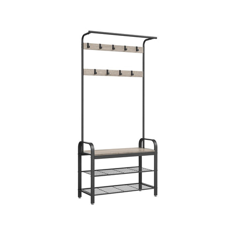 Rootz Kapstok - Kapstok Met 9 Haken - Staande Kapstok - Boomkapstok - Wandkapstokken - Spaanplaat - Staal - Eikenwit - 32 x 70 x 175 cm (D x B x H)