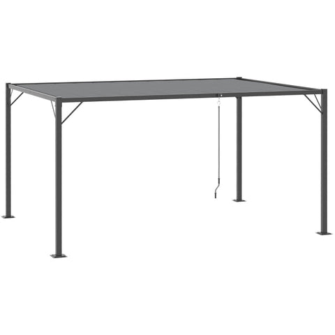 Rootz Pergola - Gazebo - With Slat Roof - Garden Gazebo - BBQ Gazebo - With Hand Crank - Roof Adjustable - Weatherproof - Aluminum - Grey - 3.95L x 2.95W x 2.13H m