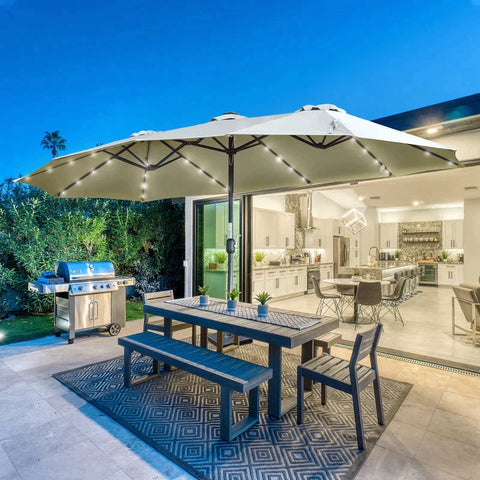 Rootz Double Sided Umbrella - Umbrella - Market Umbrella - Garden Umbrella - Garden Parasol - Parasol - With LED - Light Gray/Black - 4.5L x 2.65W x 2.4H m