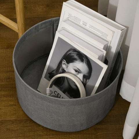 Rootz Side Table with Removable Tray - 1 Storage Basket - Bamboo - White + Natural + Gray - 45cm x 45cm x 54cm