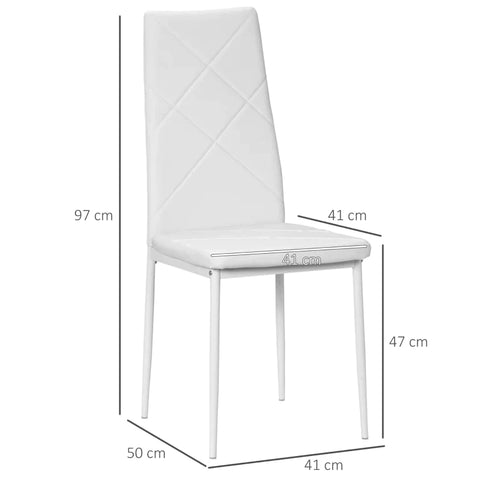 Rootz Dining Chairs - Kitchen Chairs - Floor Protectors - Steel Legs - 4 Chairs - Diamond Quilting - Faux Leather - White - 41cm x 50cm x 97cm