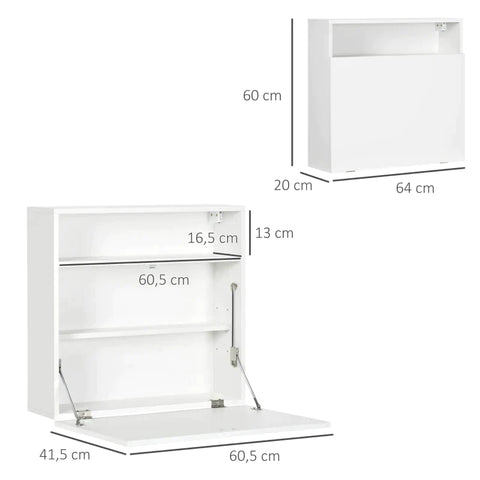 Rootz Wandtisch – Klapptisch – Wandklapptisch mit Regalen – Weiß – 64 cm x 20 cm x 60 cm