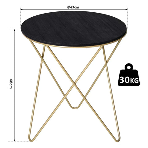 Rootz Coffee Table - Rossed Hairpin Legged Side Table - Bedside Table - Metal - MDF Class E1 - Black/Gold