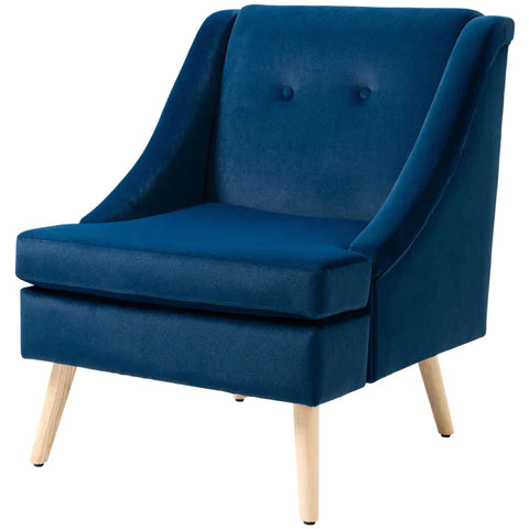 Rootz Armchair - Accent Armchair - Scandinavian Design - Velvet Look - Rubber Wood - Blue - 69L x 76W x 87.5H cm