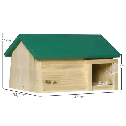 Rootz Small Animal House - Hedgehog House - Hedgehog Hotel - Hedgehog Hut - Winter Quarters And Shelter - With Floor - Fir Wood - Natural/Dark Green - 47 x 34.2 x 27 cm