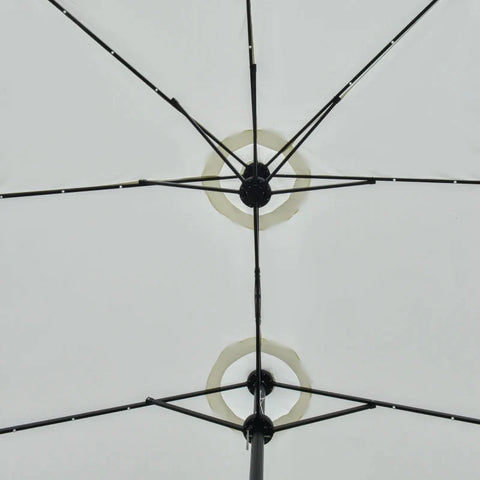 Rootz Double Sided Umbrella - Double Sided Parasol - Parasol - Sun Umbrella - With LED Solar Lights - Polyester/Steel - Cream White/Black - 4.5L x 2.65W x 2.4H m