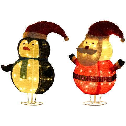 Rootz Kerstverlichting - Buiten LED - Kerstdecoratie - Zilver-wit Glitter - Kerstman - Pinguïn Kerst - Kunststof+Staal - Meerkleurig - 50L x 40W x 76Hcm