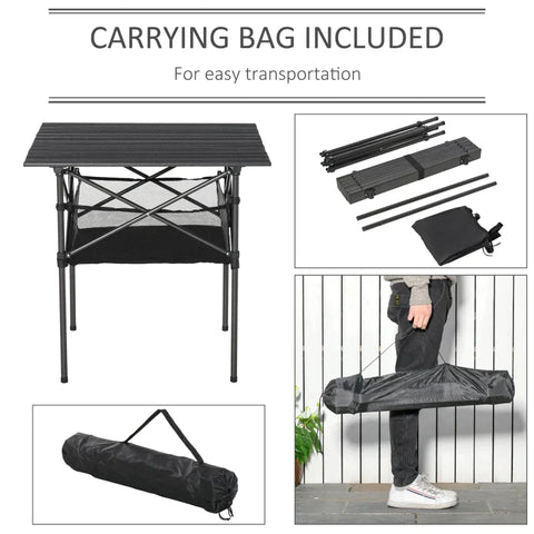 Rootz Garden Table - Aluminum Folding Table - Camping Table With Storage Bag - Portable For Garden Beach Picnic - Charcoal Grey - 70 cm x 70 cm x 69 cm