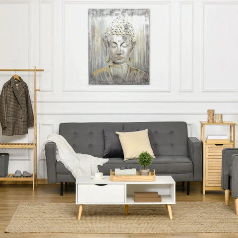 Rootz Wall Art - Muurschildering - Schilderij - Muurkunst Boeddha - Muurfoto's - Voor Woonkamer Slaapkamer Decor - Goud/Grijs - 100L x 80W x 2.8H cm