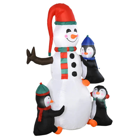 Rootz Kerstopblaasbaar - Sneeuwpop Opblaasbaar - Feestelijke Sneeuwpop En Pinguïns - Sneeuwpop Decoratie - Polyester Opblaasbaar - 140 X 70 X 180 Cm