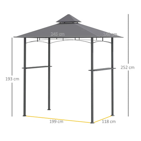 Rootz Gazebo - Barbecue Gazebo - Garden Tent - Balcony Gazebo - Flame Retardant Double Roof - Grey - 245 x 148 x 252 cm