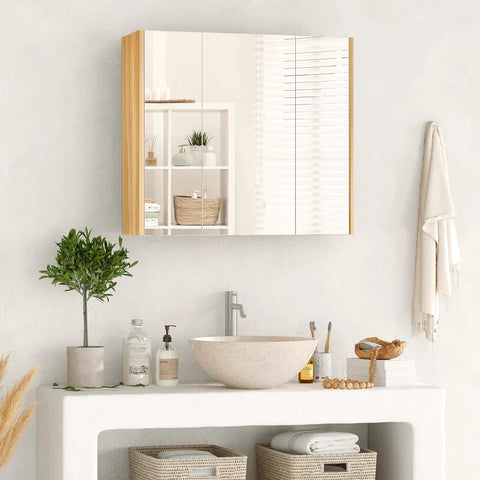 Rootz Mirror Cabinet - With 3 Shelves  - Bathroom Cabinet with Mirror - Bathroom Cabinet - MDF - Glass - White - 68cm x 22cm x 60cm