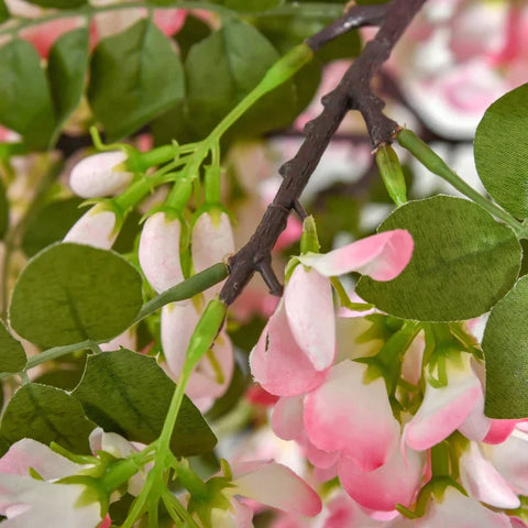 Rootz Artificial Plants - Artificial Sophora Plant - Flower Tree - Cotton-like Pleasure Ring - PE - Cement - Home - Office - Outdoor - Pink + Black - 17cm x 17cm x 150cm