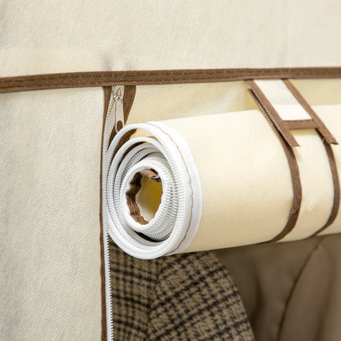 Rootz Fabric Wardrobe - Closet - Bedroom - Non-woven Fabric - Storage Solution - Plastic Connectors - 6 Shelves - 1 Clothes - Cream - 103L x 43W x 162.5H cm