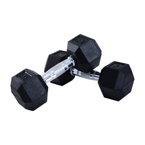 Rootz 2x10 kg Hexagonal Dumbbells - Rubber Dumbbell - Knurled Handle - Sports Hex Weights Sets - Weight Lifting Exercise - Home - Gym - Black