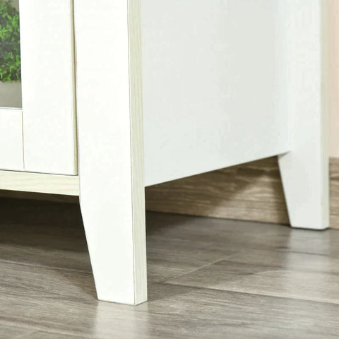 Rootz TV Lowboard - TV Stand - TV Cabinet for TVs with 2 Glass Doors Shelf - Adjustable - White + Oak - 140 X 39.5 X 50 Cm