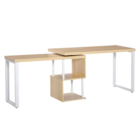 Rootz Corner Desk - Kitchen Table - L-shape Desk With Shelves - Corner Desk - Pc Table - Computer Desk - Office Table - White/Oak - 220 x 55 x 76 cm
